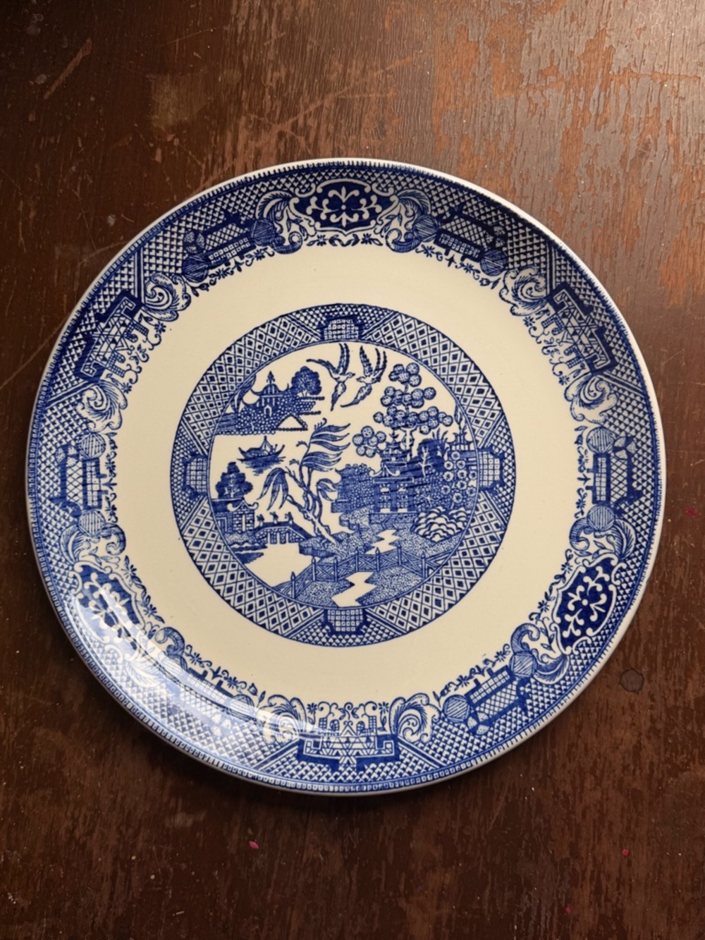 Vintage Blue Willow Porcelain Dinner Plate - Blue and White 9 3/4 Royal China